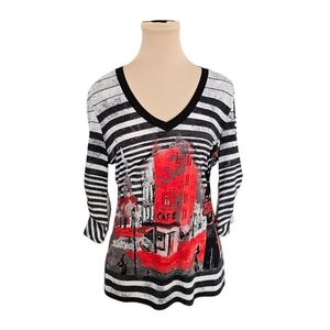 Joseph Ribkoff Black City Scape Top Sz 10
